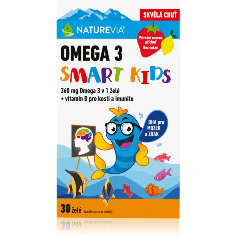 NatureVia Omega 3 Smart Kids želé cukríky pre normálnu činnosť srdca a mozgu pre deti 30 ks