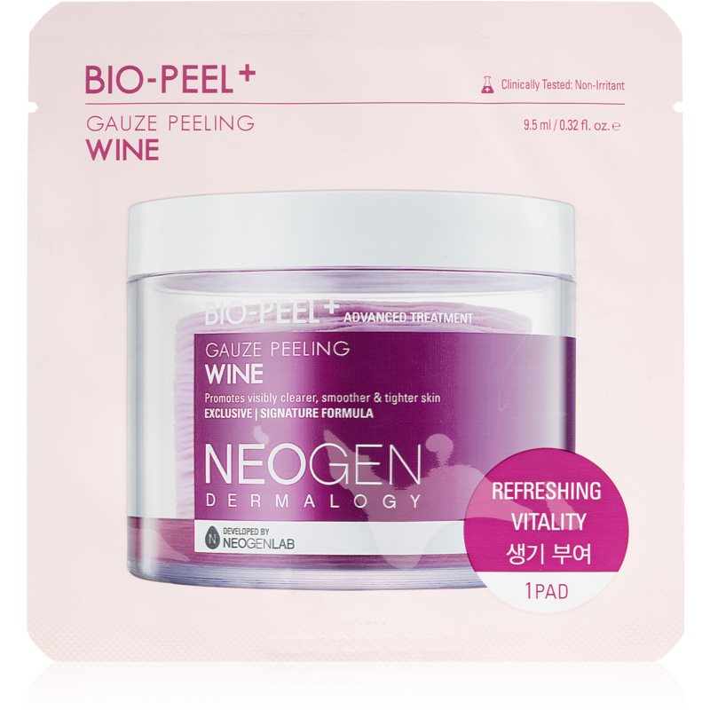 Neogen Dermalogy Bio-Peel+ Gauze Peeling Wine eksfoliaciniai vatos diskeliai odą glotninančio ir poras sutraukiančio poveikio 1 vnt.