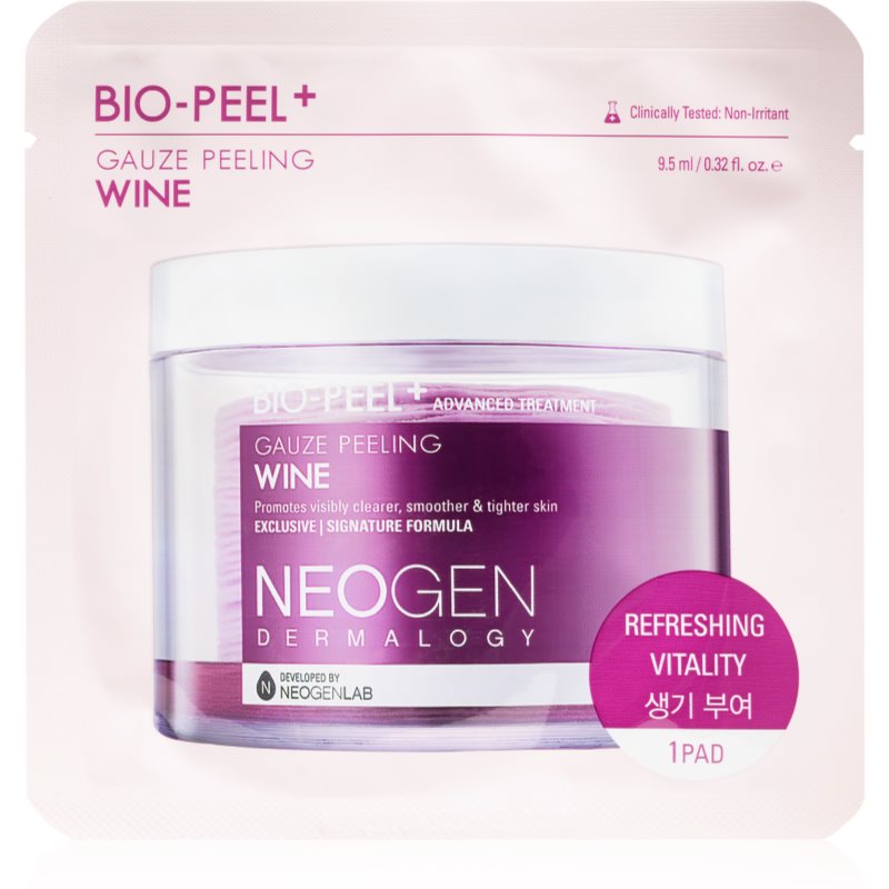 Neogen Dermalogy Bio-Peel+ Gauze Peeling Wine eksfoliaciniai vatos diskeliai odą glotninančio ir poras sutraukiančio poveikio 8 vnt.