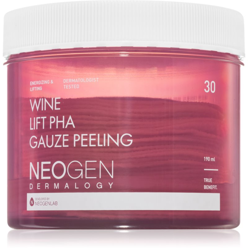 Neogen Dermalogy Clean Beauty Gauze Peeling Wine Lift PHA eksfoliaciniai vatos diskeliai stangrinamojo poveikio 30 vnt.