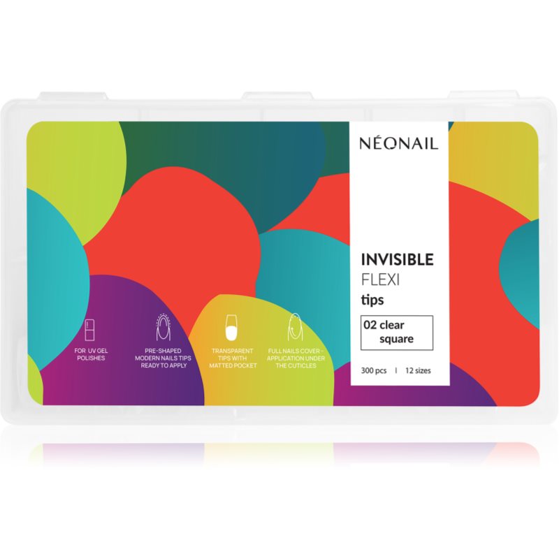 NEONAIL Flexi Tips Invisible umělé nehty typ 02 Clear Square 300 ks