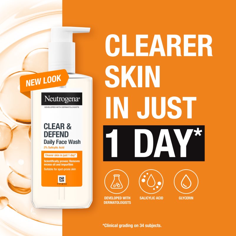 Neutrogena Clear & Defend gel detergente con il 2% di acido salicilico 200 ml