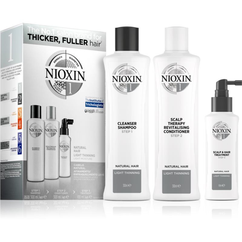 Nioxin System 1 Natural Hair Light Thinning dovanų rinkinys lūžinėjantiems ir nualintiems plaukams