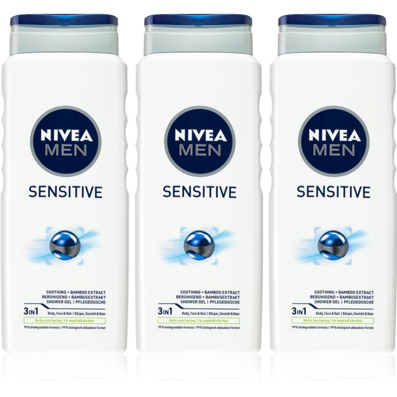 Nivea Men Sensitive Kroppstvätt för män 3 x 500 ml (Ekonomiförpackning) male