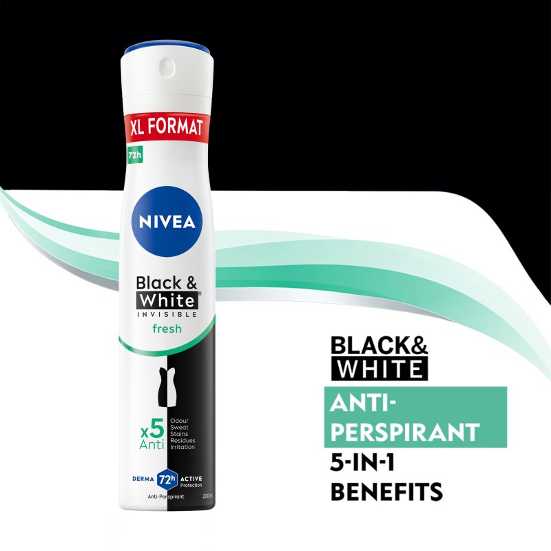 Nivea Black & White Invisible Fresh + Antibacterial Antiperspirant Spray For Women 200 Ml