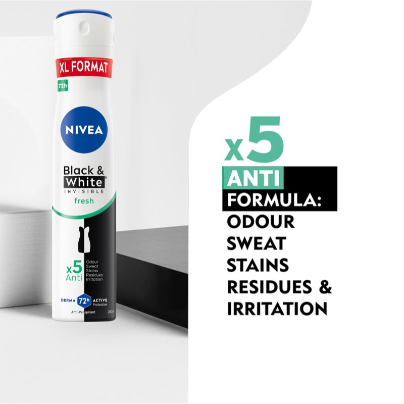 Nivea Black & White Invisible Fresh + Antibacterial Antiperspirant Spray For Women 200 Ml