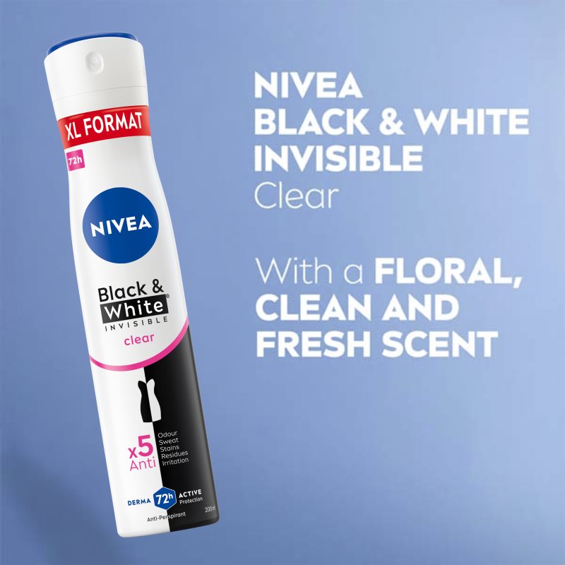 NIVEA Black & White Invisible Clear антиперспірант спрей для жінок 200 мл