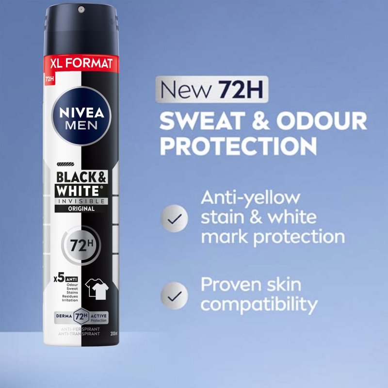 Nivea Men Black & White Invisible Original Antiperspirant Spray For Men 200 Ml