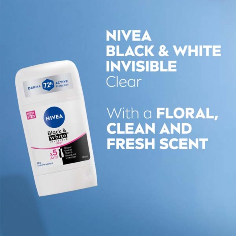 Nivea Black & White Invisible Clear твердий антиперспірант 50 мл