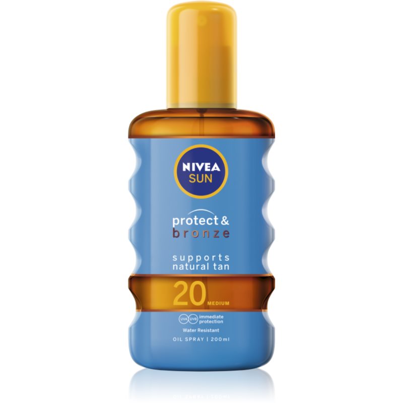 Nivea Sun Protect & Bronze Oil Spray SPF20 200 ml opaľovací prípravok na telo unisex na veľmi suchú pleť