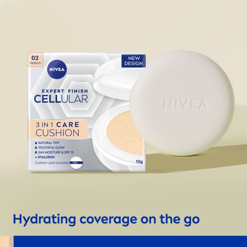 Nivea Hyaluron Cellular Filler Cushion Cushion Foundation 3-in-1 Shade 02 Medium 15 G