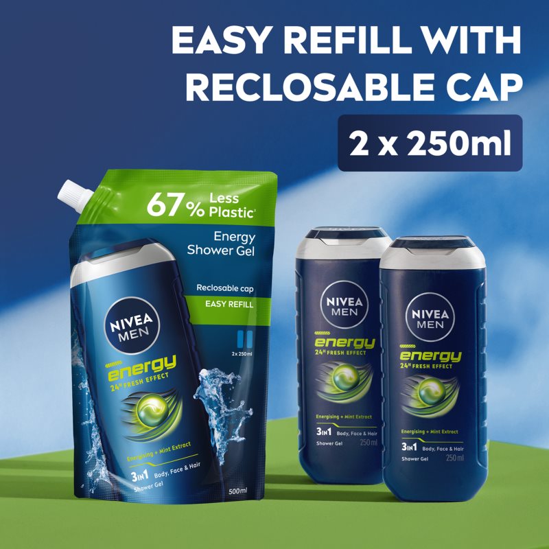 NIVEA MEN Energy sprchový gel pro muže – náhradní náplň 500 ml (obrázek 4)