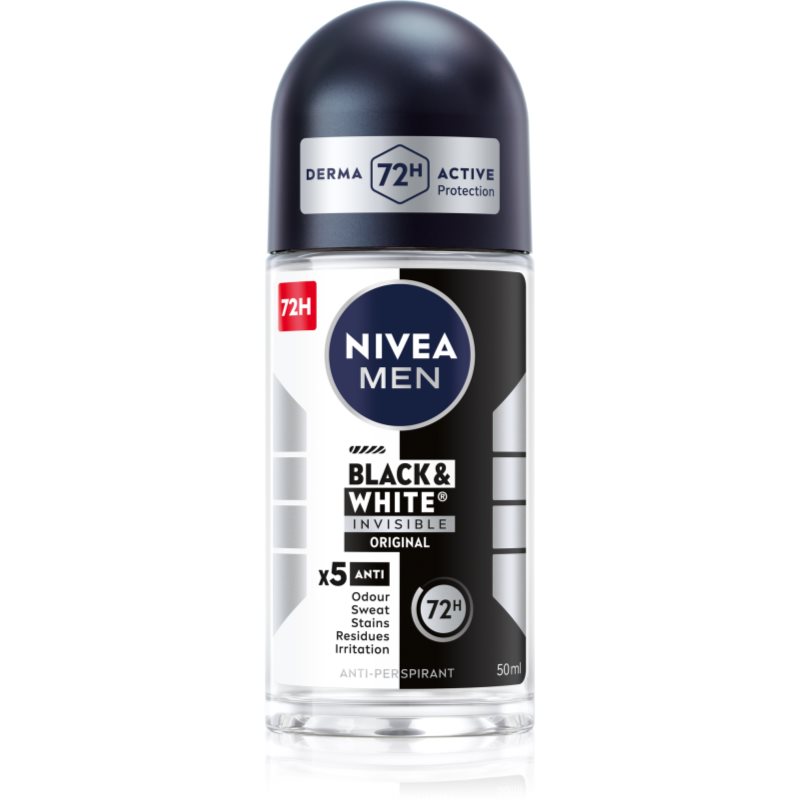 NIVEA MEN Invisible Black & White antiperspirant roll-on pre mužov 50 ml