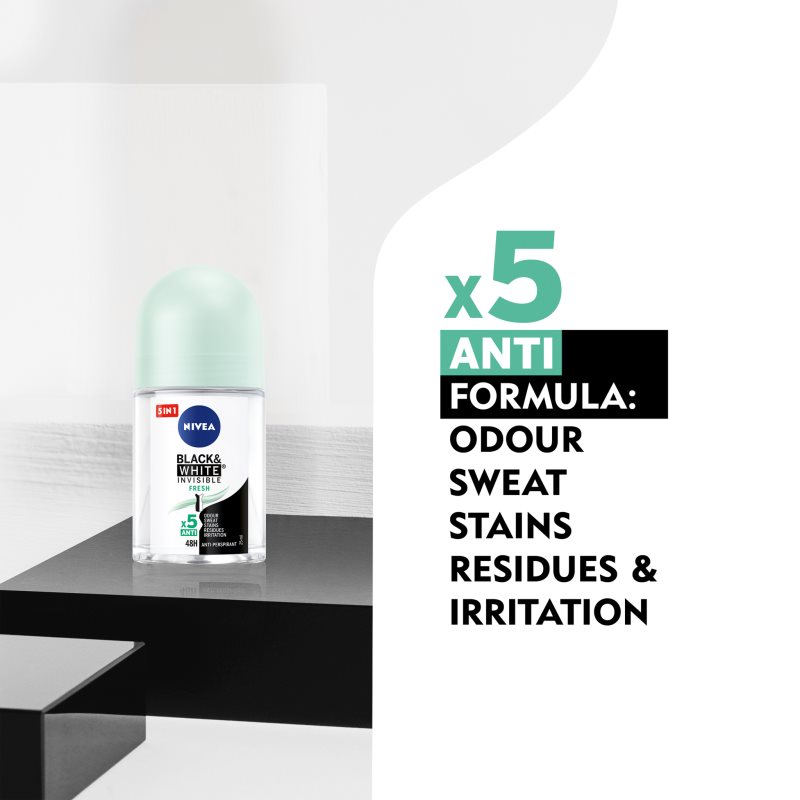 NIVEA Black & White Invisible Fresh Anti White And Yellow Mark Antiperspirant 50 Ml