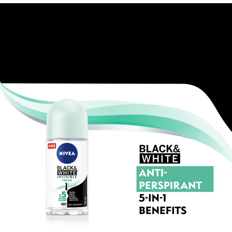 NIVEA Black & White Invisible Fresh Anti White And Yellow Mark Antiperspirant 50 Ml