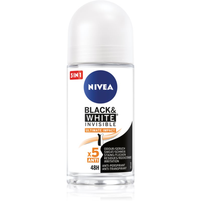 Nivea Invisible Black & White Ultimate Impact guličkový antiperspirant pre ženy 50 ml