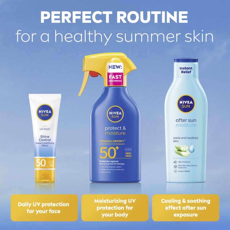 NIVEA SUN Protect & Moisture hydratačný sprej na opaľovanie SPF 50+ 250 ml (obrázok 7)