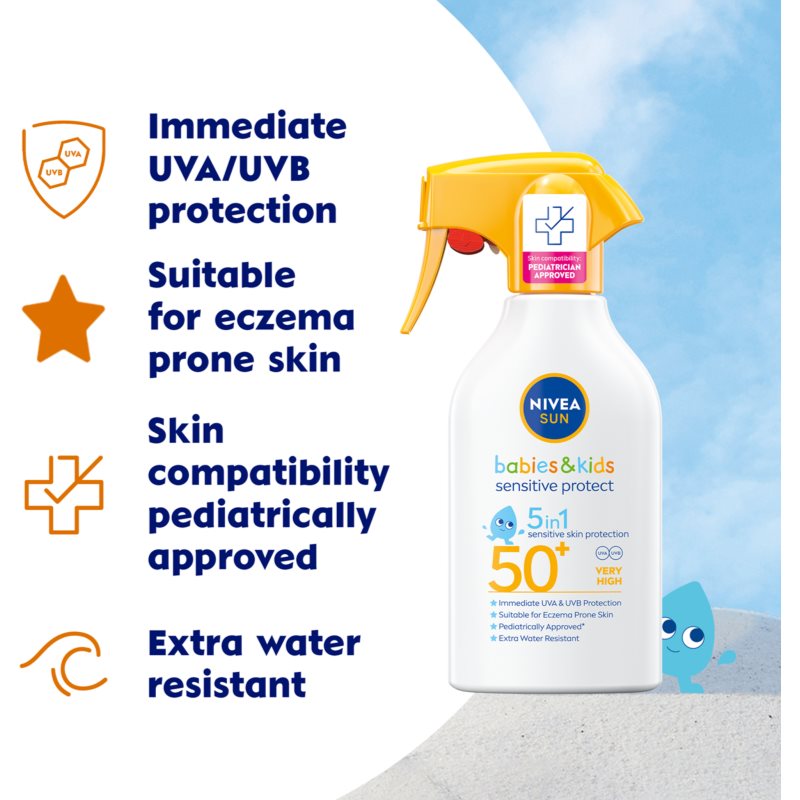 NIVEA SUN Babies & Kids dětský sprej na opalování pro citlivou pokožku SPF 50+ 250 ml (obrázek 3)