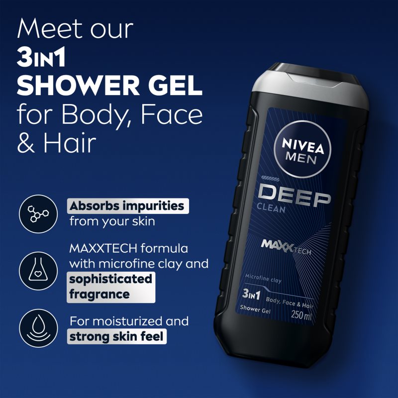 Nivea Men Deep Gel De Douche Pour Homme 250 Ml