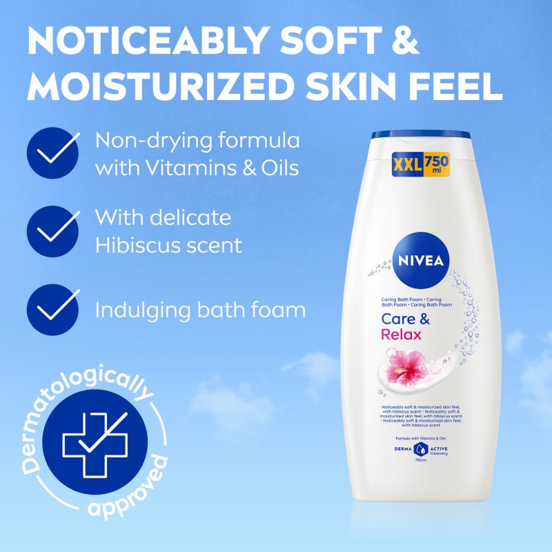 NIVEA Care & Relax pena do kúpeľa a sprchový gél 2v1 750 ml