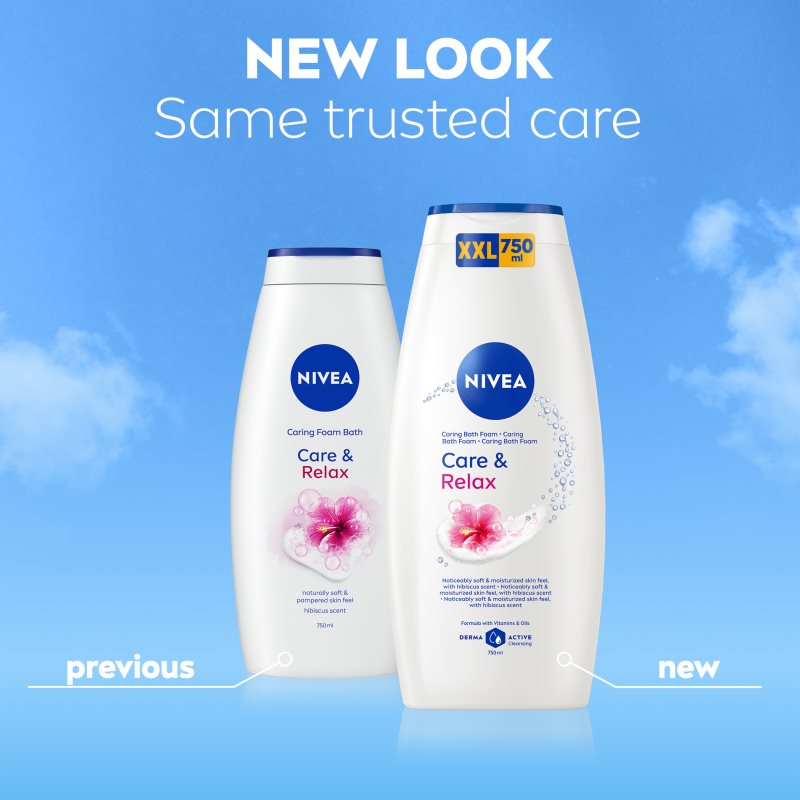 NIVEA Care & Relax pena do kúpeľa a sprchový gél 2v1 750 ml
