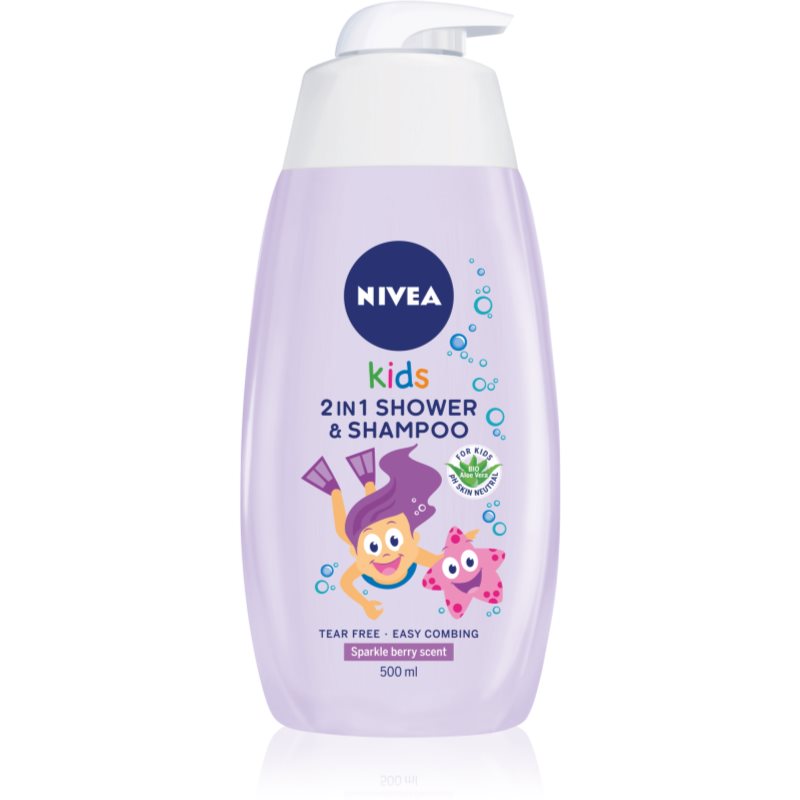 Nivea Kids Girl dušo želė ir šampūnas „du viename“ vaikams 500 ml
