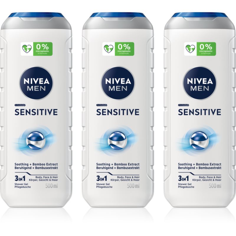 NIVEA MEN Sensitive sprchový gel pro muže výhodné balení 3 x 500 ml