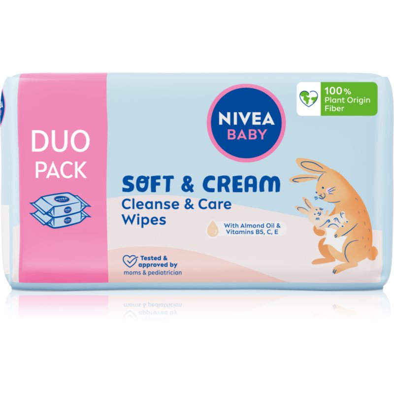 NIVEA BABY Soft & Cream dětské jemné vlhčené ubrousky 2x57 ks
