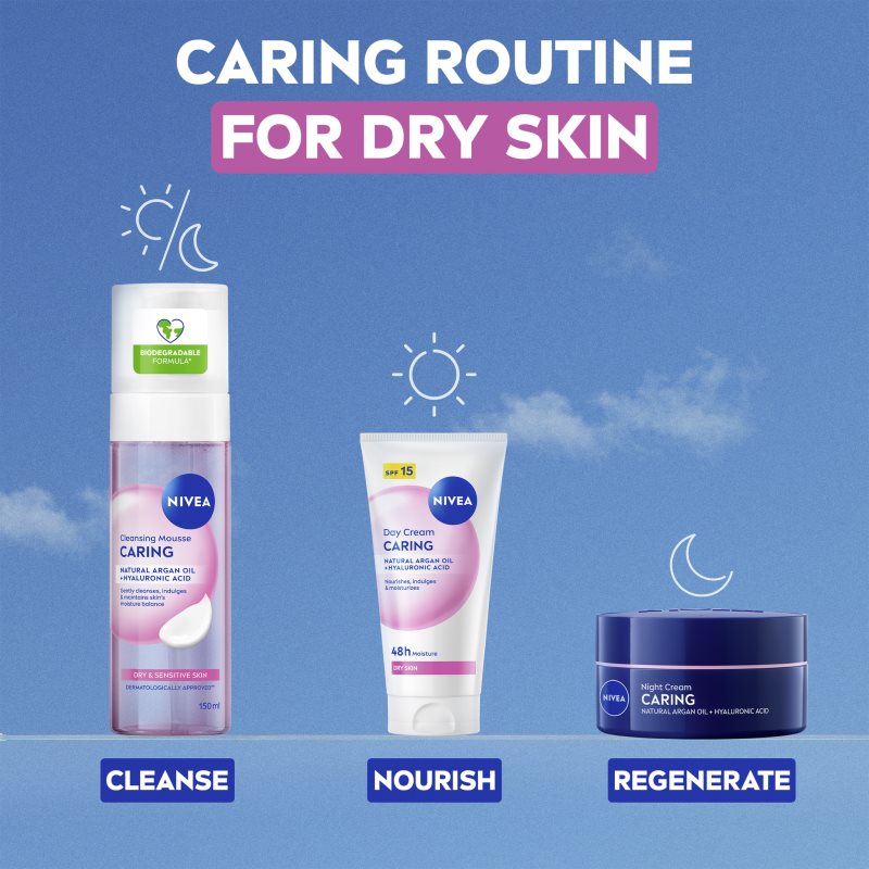 NIVEA Caring čistiaca pleťová pena pre suchú až citlivú pleť 150 ml (obrázok 8)