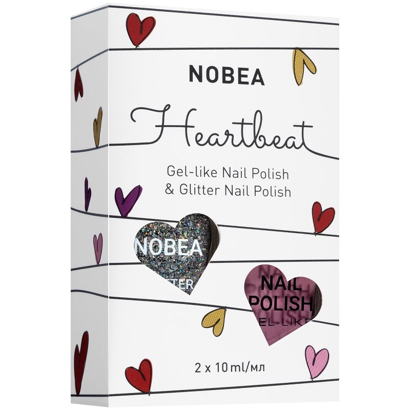 

NOBEA Heartbeat набір лаків для нігтів: кольоровий та з блискітками Dusty Roses відтінок