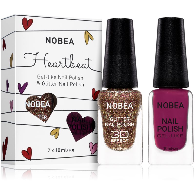 

NOBEA Heartbeat набір лаків для нігтів: кольоровий та з блискітками відтінок Crimson Red