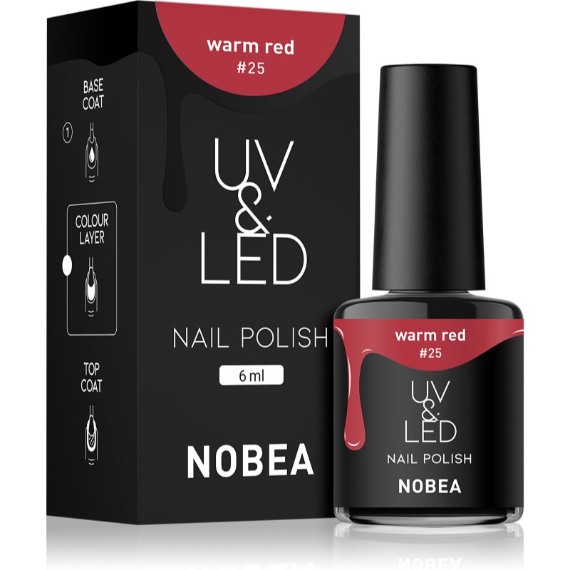 NOBEA UV & LED Nail Polish Gel Nail Polish For Uv/led Hardening Glossy Shade Warm Red #25 6 Ml