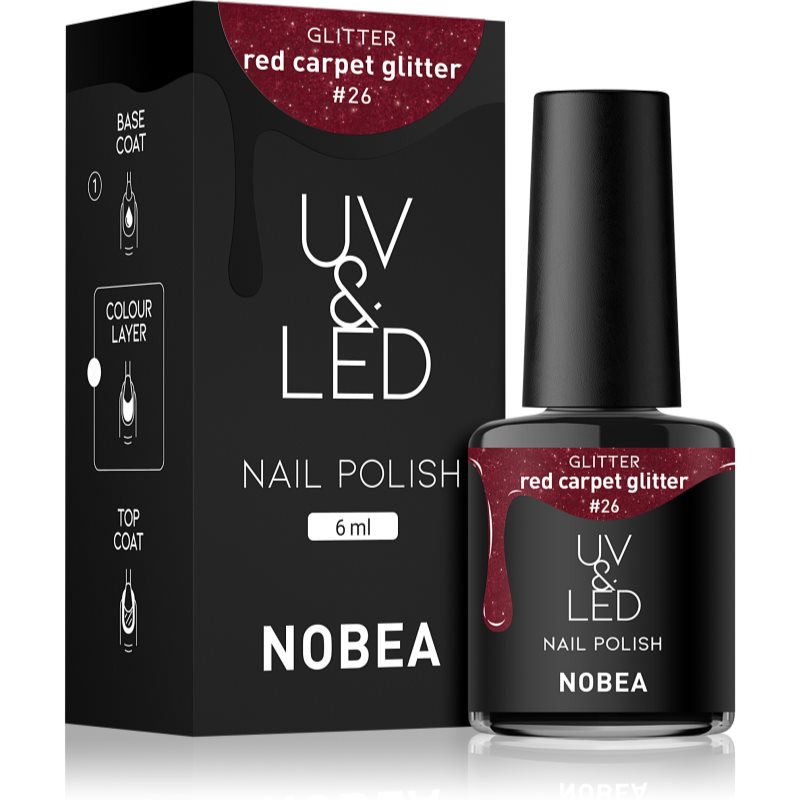 NOBEA UV & LED Nail Polish unghii cu gel folosind UV / lampă cu LED glossy culoare Red carpet glitter #26 6 ml