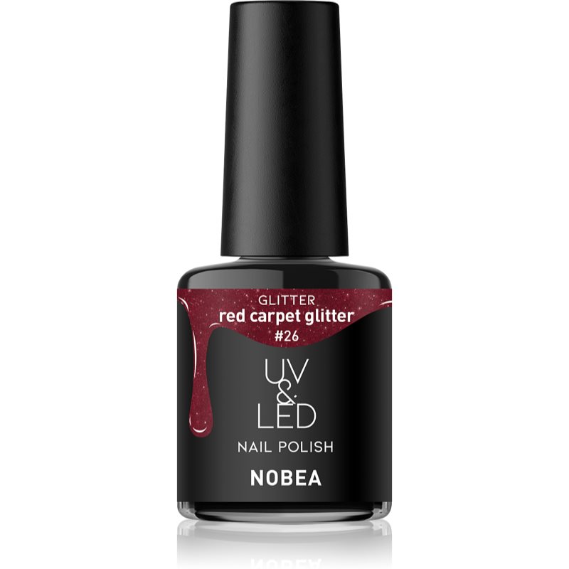 NOBEA UV & LED Nail Polish Gel Nail Polish For UV/LED Hardening Glossy Shade Red Carpet Glitter #26 6 Ml