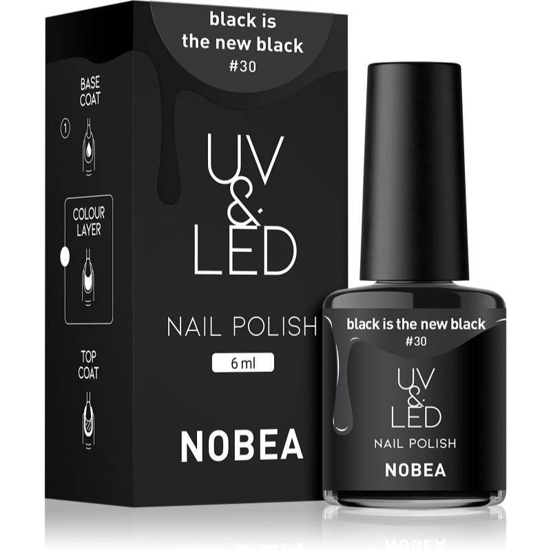 NOBEA UV & LED Nail Polish гелевий лак для нігтів з використанням УФ/ЛЕД лампи блискучий відтінок Black Is The New Black #30 6 мл