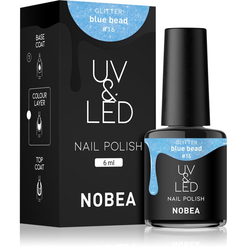 NOBEA UV & LED Nail Polish гелевий лак для нігтів з використанням УФ/ЛЕД лампи блискучий відтінок Blue Bead #16 6 мл