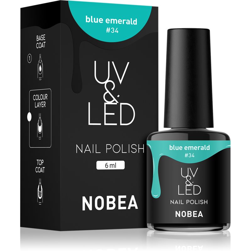 NOBEA UV & LED Nail Polish гелевий лак для нігтів з використанням УФ/ЛЕД лампи блискучий відтінок Emerald Blue #34 6 мл