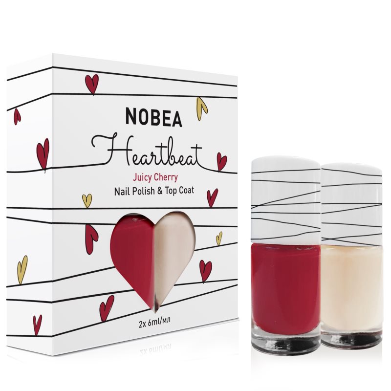 

NOBEA Heartbeat набір лак для нігтів і top coat відтінок Juicy Cherry