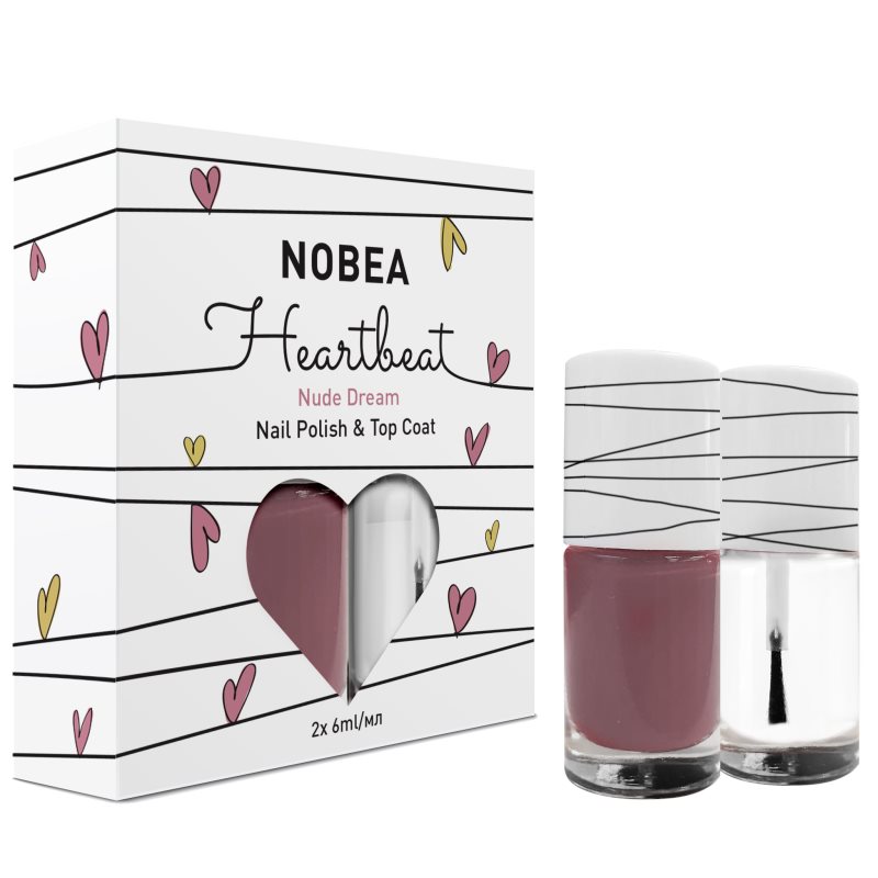 

NOBEA Heartbeat набір лак для нігтів і top coat відтінок Nude Dream