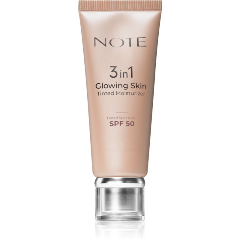 Note Cosmetique 3 in 1 Glowing Skin tónující hydratační krém pro rozjasnění pleti SPF 50 30 ml