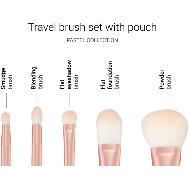 Notino Pastel Collection Travel Brush Set With Pouch набір косметичних пензликів дорожній варіант 1 кс