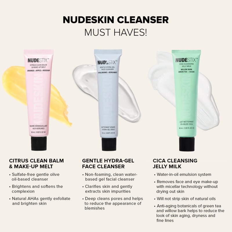 Nudestix Nudeskin Cica Cleansing Jelly Milk Gel Makeup Remover And Cleanser With Soothing Effect 60 Ml