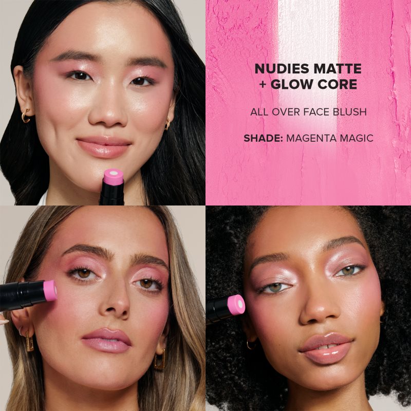 Nudestix Nudies Matte + Glow Core багатофункціональний засіб для макіяжу очей, губ і обличчя відтінок Magenta Magic 6 гр
