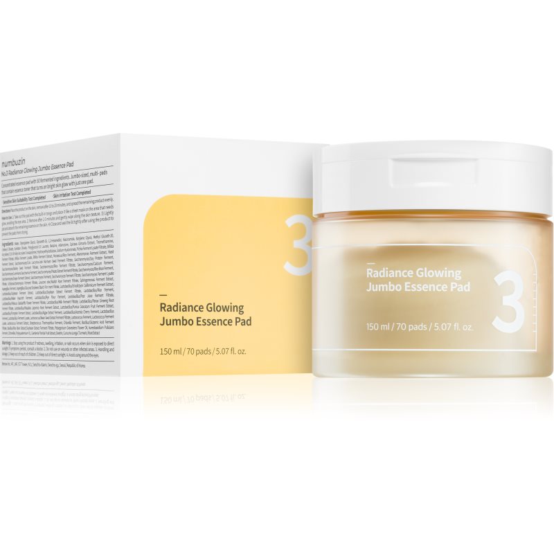 Numbuzin No. 3 Radiance Glowing Jumbo Essence Pad tonisierende Pads für hydratisierte und strahlende Haut 70 St.