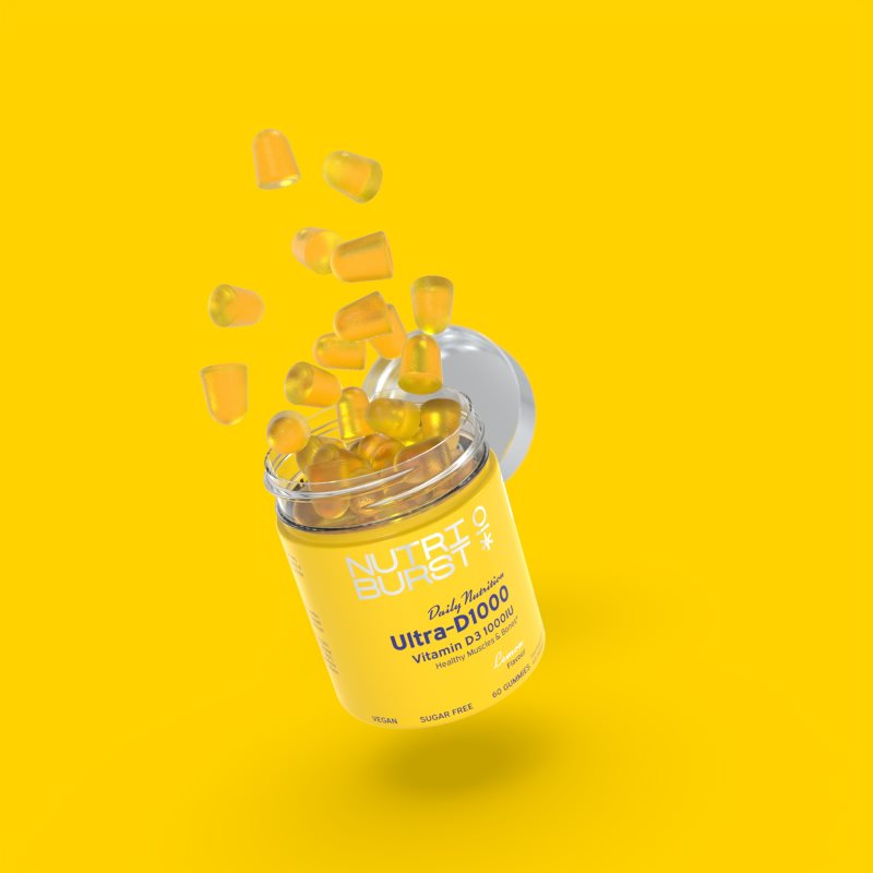 Nutriburst Daily Nutrition Ultra‑D1000 Gummies želé bonbóny pro normální funkci imunitního systému, stav kostí, zubů a činnost svalů příchuť Lemon 60 (obrázek 3)