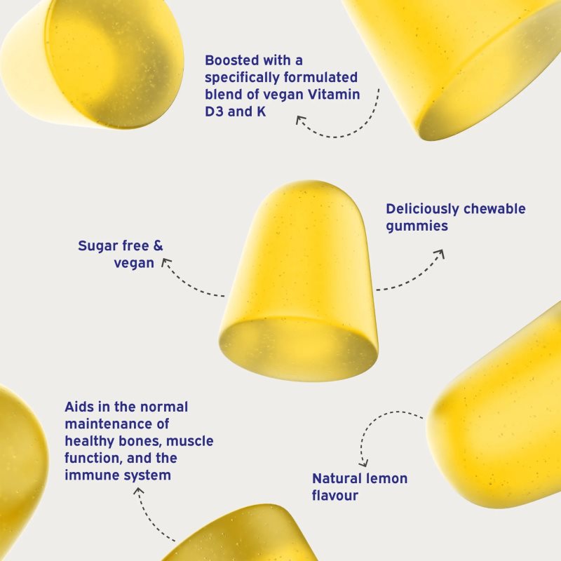 Nutriburst Daily Nutrition Ultra‑D1000 Gummies želé bonbóny pro normální funkci imunitního systému, stav kostí, zubů a činnost svalů příchuť Lemon 60 (obrázek 4)