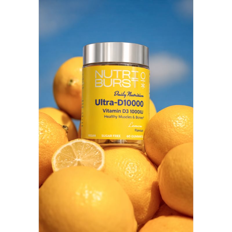 Nutriburst Daily Nutrition Ultra‑D1000 Gummies želé bonbóny pro normální funkci imunitního systému, stav kostí, zubů a činnost svalů příchuť Lemon 60 (obrázek 5)