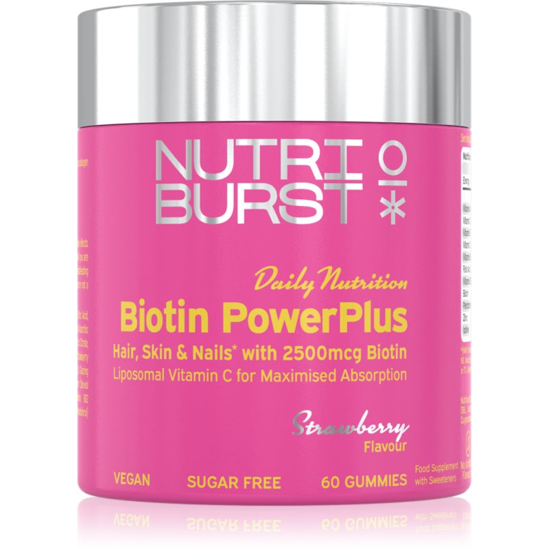 Nutriburst Daily Nutrition Biotin PowerPlus žuvacie mäkké tobolky pre krásne vlasy, pleť a nechty príchuť Strawberry 60 ks