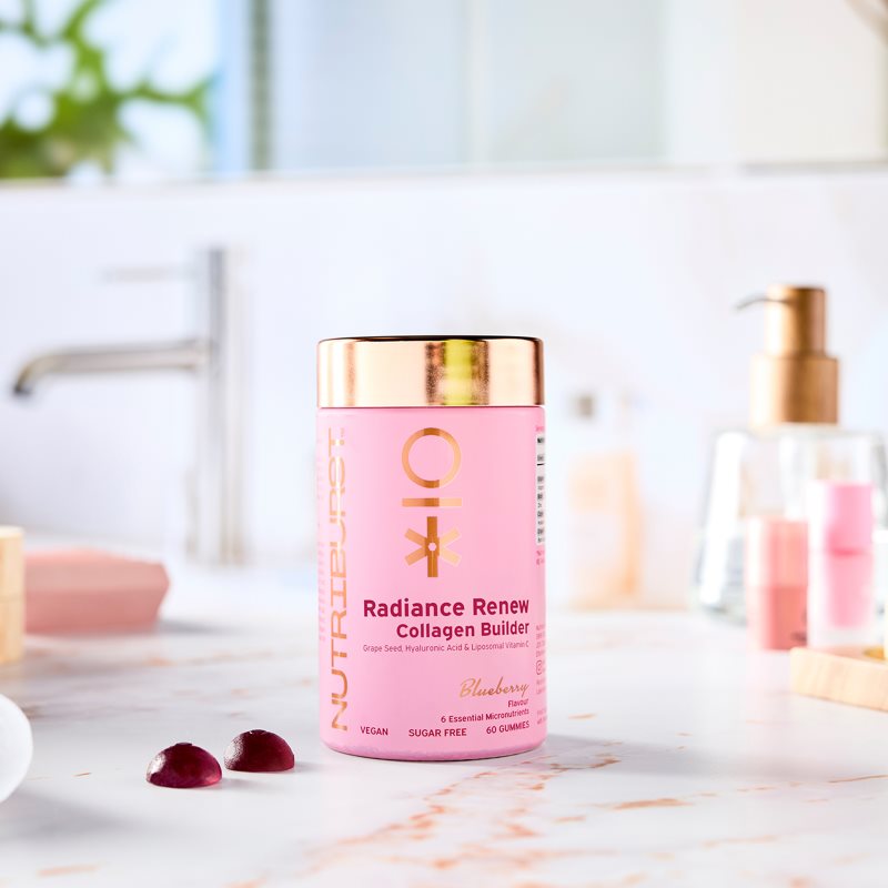Nutriburst Advanced Radiance Renew Collagen Builder Gummies želé bonbóny pro rozjasnění pleti příchuť Blueberry 60 ks (obrázek 3)