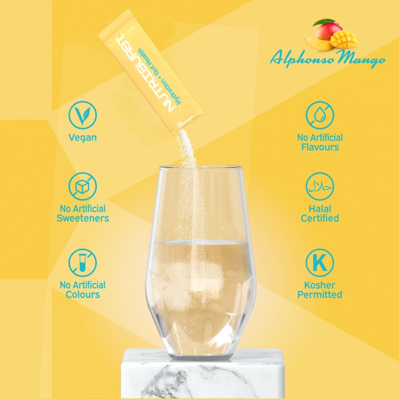 Nutriburst Hydratation + Gut Health rehydratační elektrolytový nápoj pro podporu zažívání příchuť Mango 7x5 g (obrázek 3)